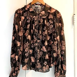 Ulla Johnson Peter Pan Collar Ruffle Button Down Blouse Sz 8